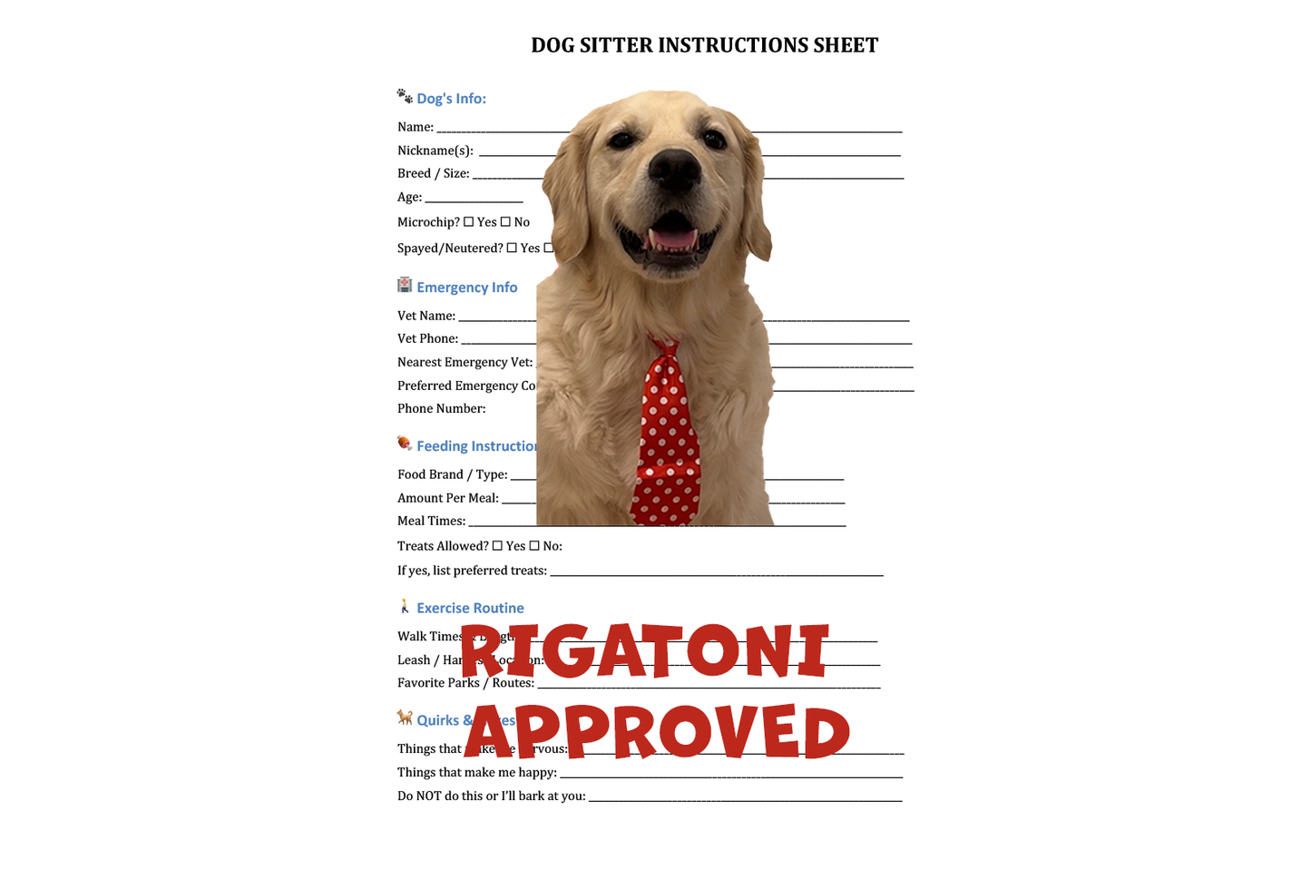 Dog Sitter Instruction Sheet (PDF)