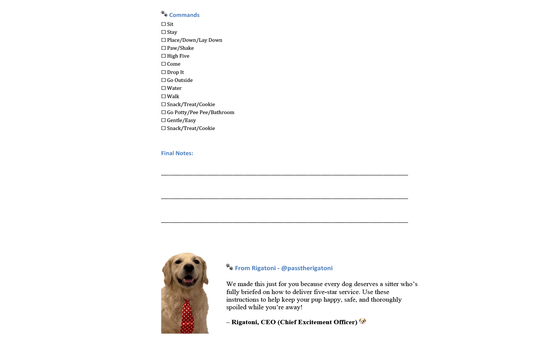 Dog Sitter Instruction Sheet (PDF)